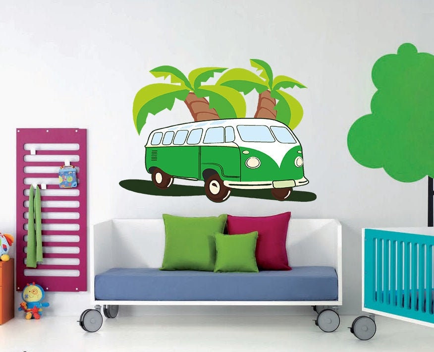 Surfing Van Wall Decal, Surfing Wall Sticker, Surfing Wall Art