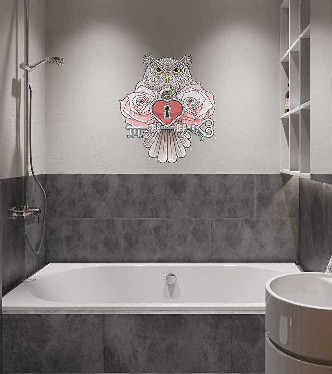 Rose and Owl Wall Decal, Owl Sticker, Owl Wall Decal