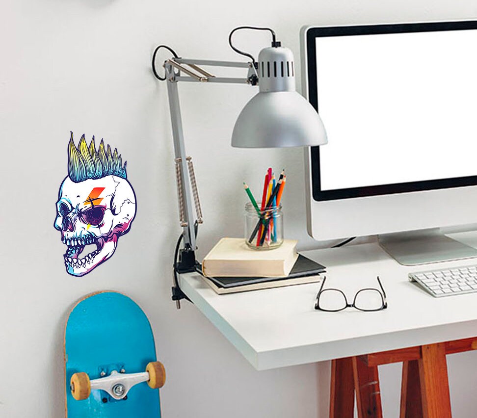Rocking Skull Decal, Rocking Skull Sticker, Punk Skull Decal, Punk Skull Sticker