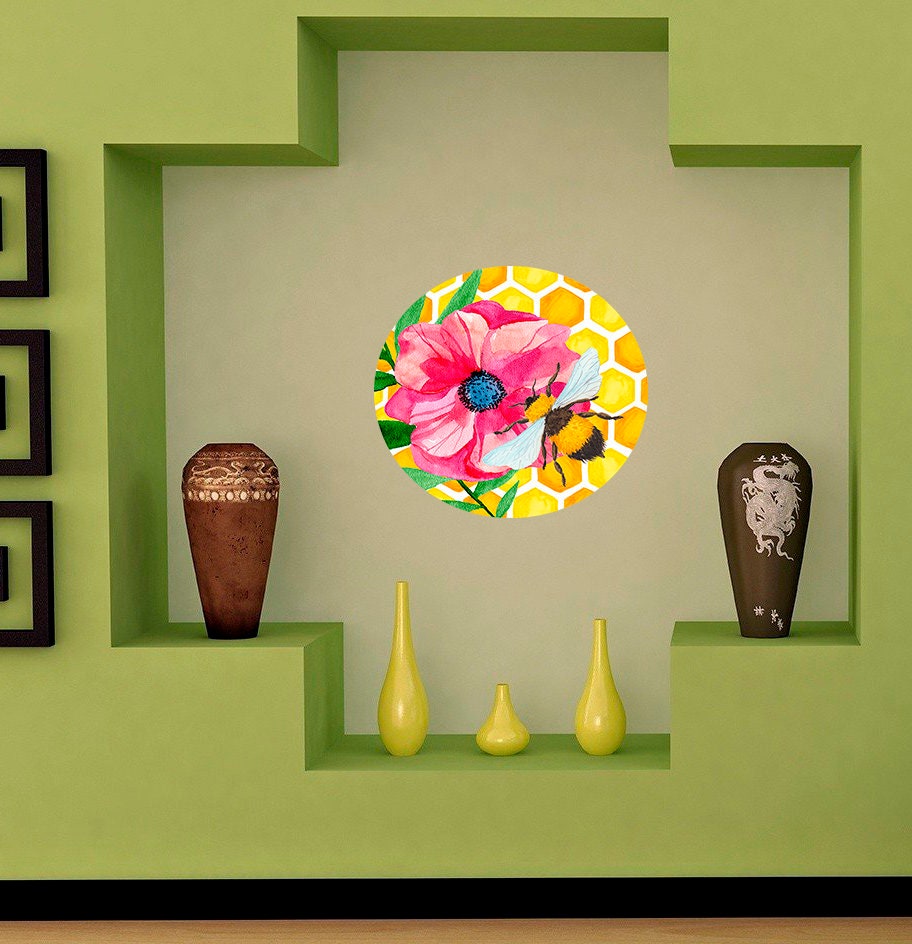 Flower Bee Wall Decal, Flower Bee Wall sticker, Flower Bee wall decor