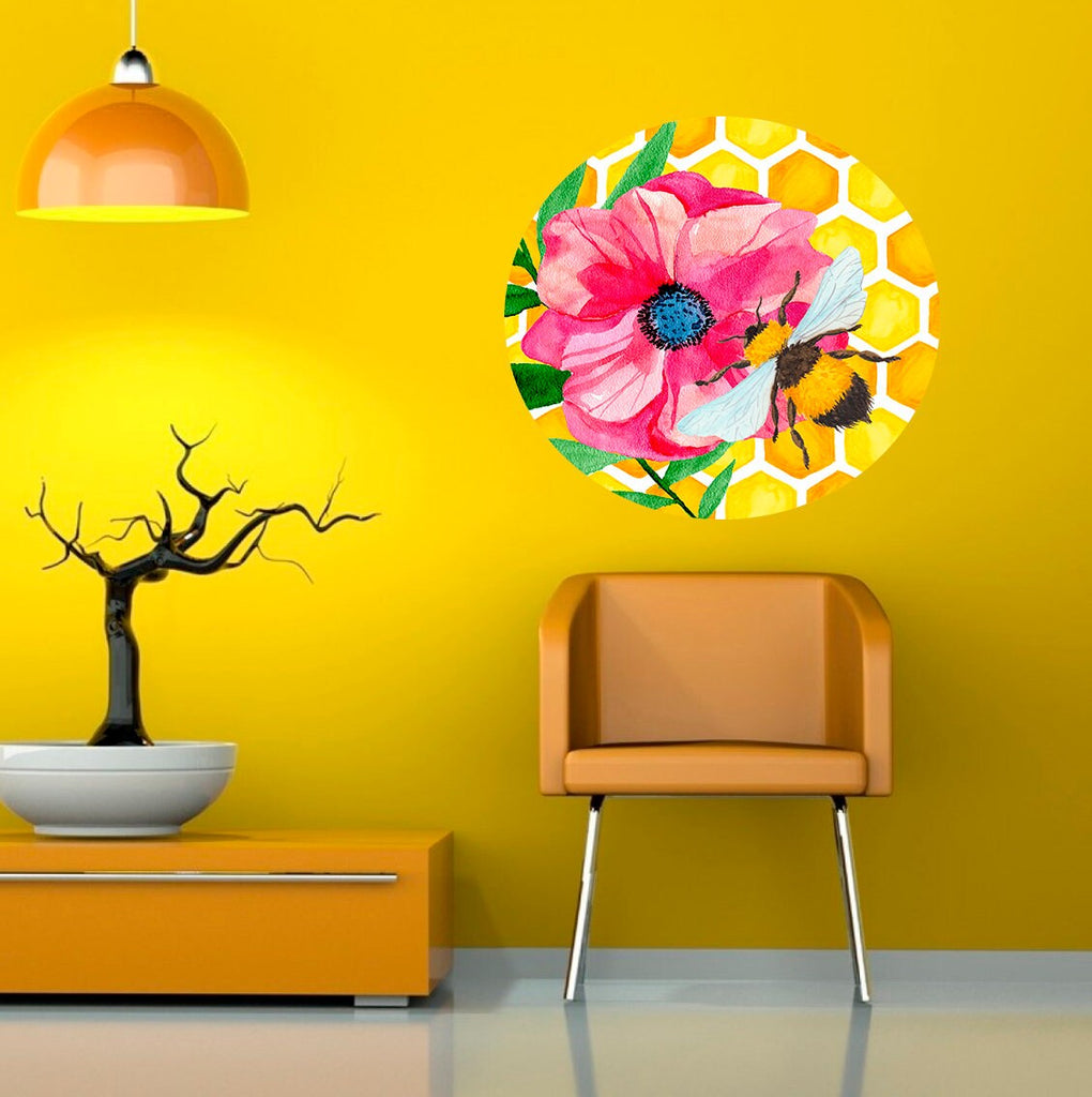 Flower Bee Wall Decal, Flower Bee Wall sticker, Flower Bee wall decor