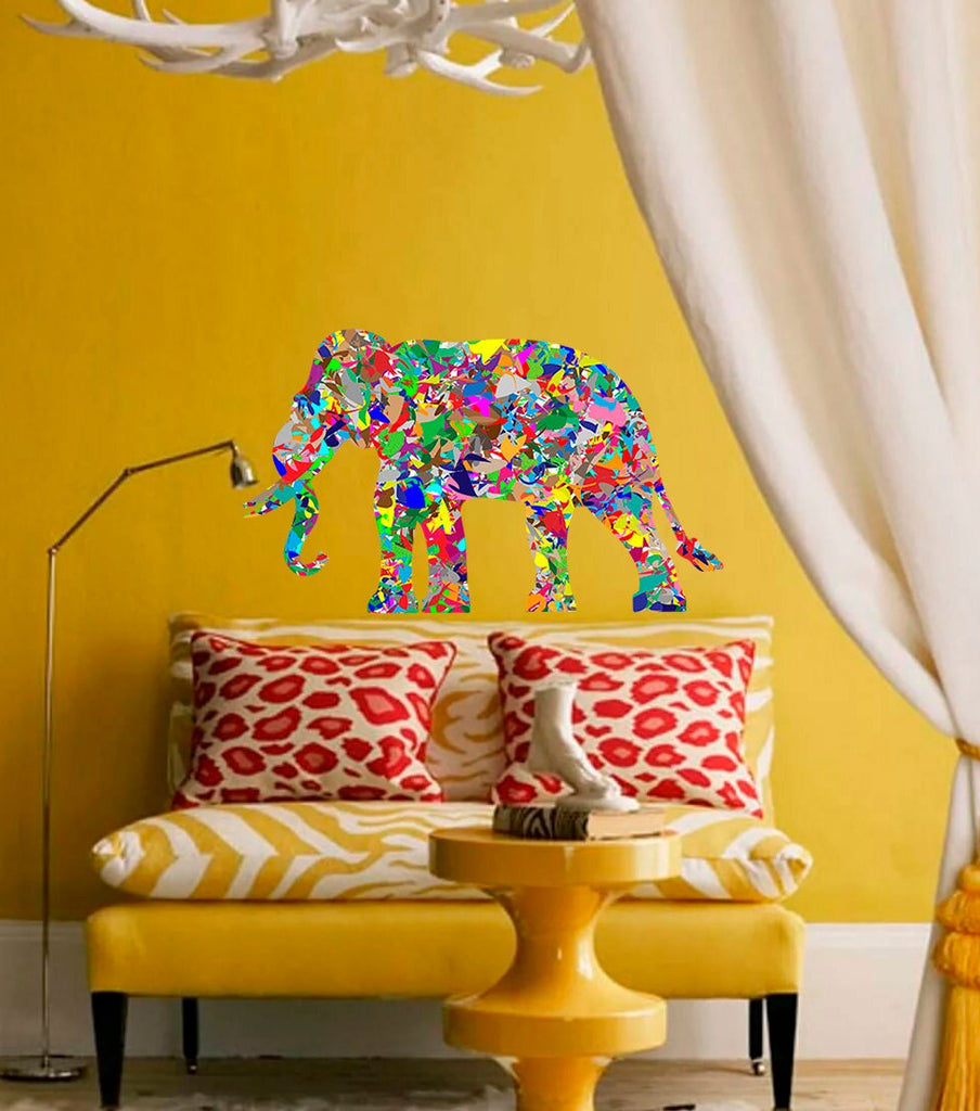 Colored Elephant Decal, Colored Elephant Sticker, Colored Elephant Decor