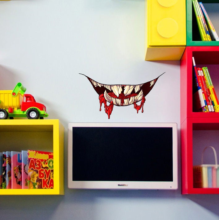 Devil Smile Decal, Devil Smile Sticker, Halloween Decor, Halloween Wall Sticker