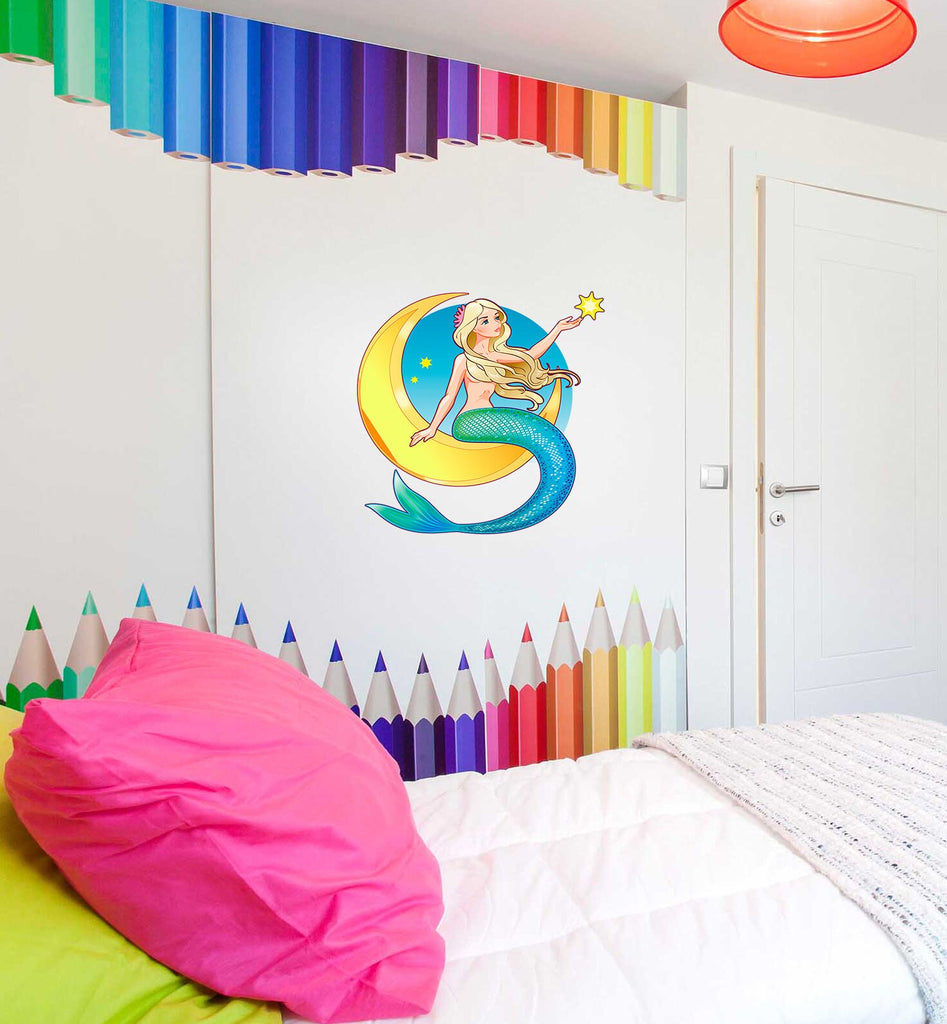 Mermaid On the Moon Decal, Mermaid Sticker, Mermaid Wall Decor