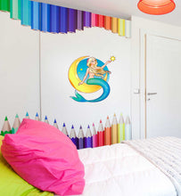 Load image into Gallery viewer, Mermaid On the Moon Decal, Mermaid Sticker, Mermaid Wall Decor