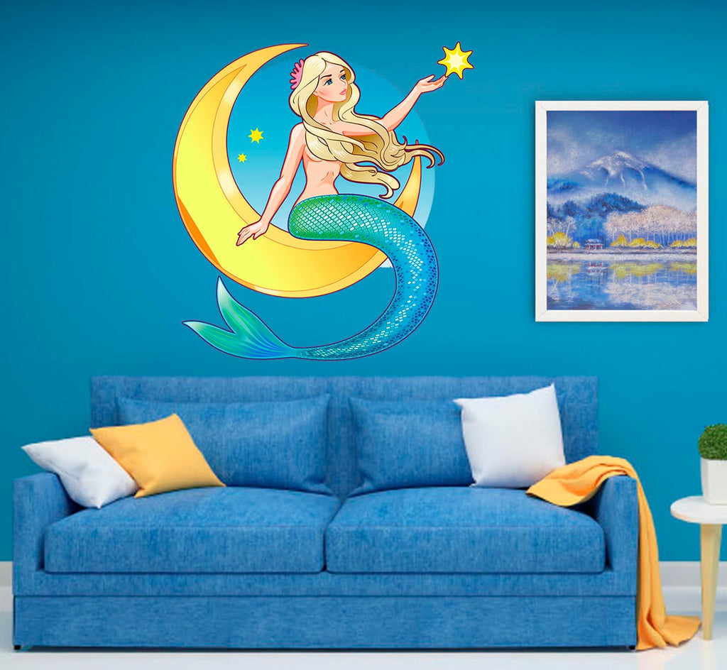 Mermaid On the Moon Decal, Mermaid Sticker, Mermaid Wall Decor