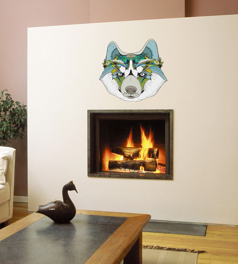 Boho Wolf Head Wall Decal, Boho Wolf Head Wall sticker, Boho Wolf Head wall decor