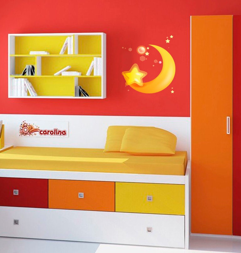 Moon and Stars Nursery Decal, Moon and Stars Nursery Sticker, Moon and Stars Wall Decor