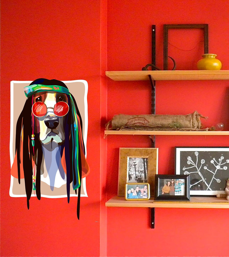 Hippie dog Wall Decal, Rastaman dog Wall sticker, Hippie dog wall decor