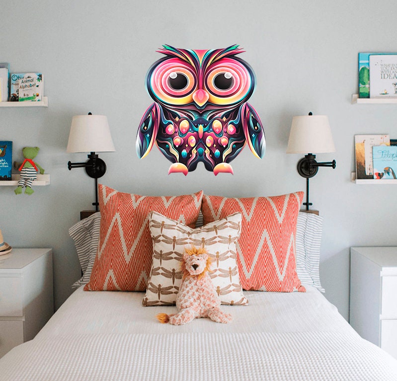 Colorful Owl Decal, Colorful Owl Sticker, Colorful Owl Wall Decor