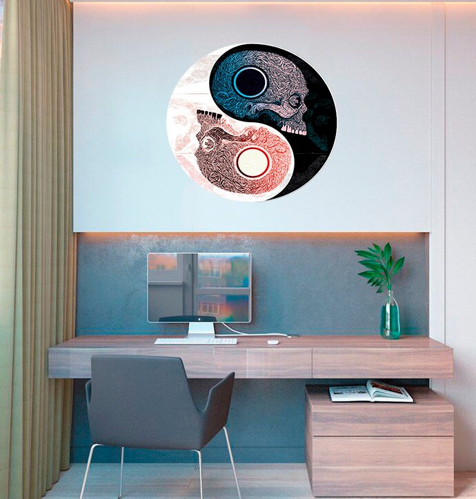 Yin Yang Skull Wall Decal, Yin Yang Skull Wall sticker, Yin Yang Skull wall decor