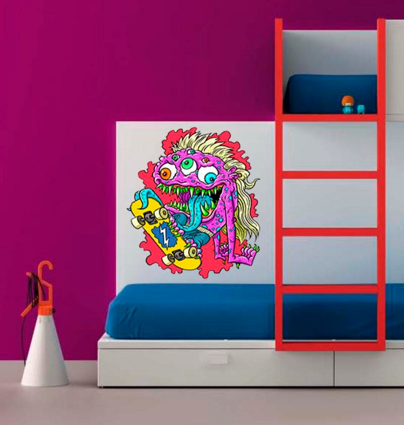 Skateboarder Monster Decal, Skateboarder Monster Sticker, Skateboarder Monster Boys Room Decor
