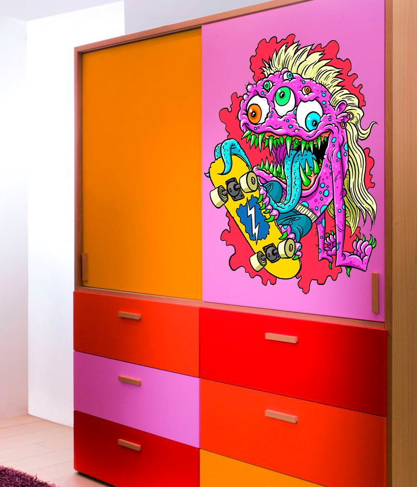 Skateboarder Monster Decal, Skateboarder Monster Sticker, Skateboarder Monster Boys Room Decor
