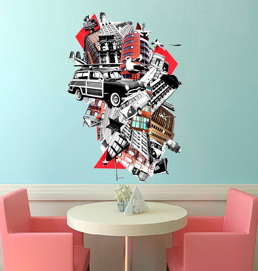 London Collage Decal, London Collage Sticker, London Decor, UK Decor