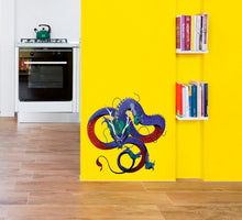Load image into Gallery viewer, Dragon Wall Sticker, Mythical Сreature Decal, Fairytale Gothic Birds Wall Art, Japanese Fantastic Beast Vinyl Wallpaper, Colorful Snake