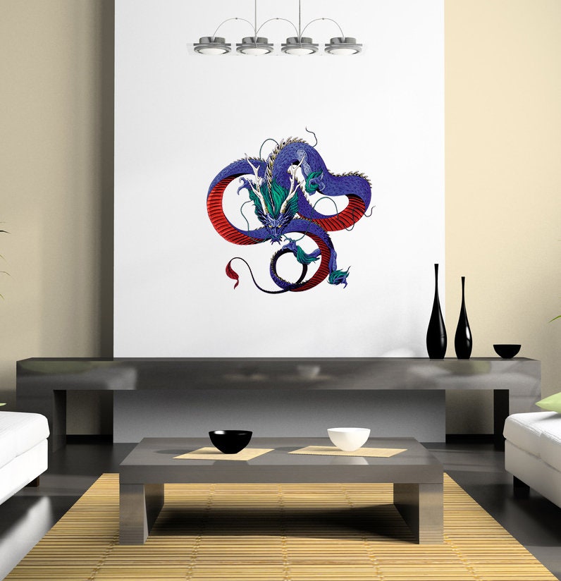 Dragon Wall Sticker, Mythical Сreature Decal, Fairytale Gothic Birds Wall Art, Japanese Fantastic Beast Vinyl Wallpaper, Colorful Snake