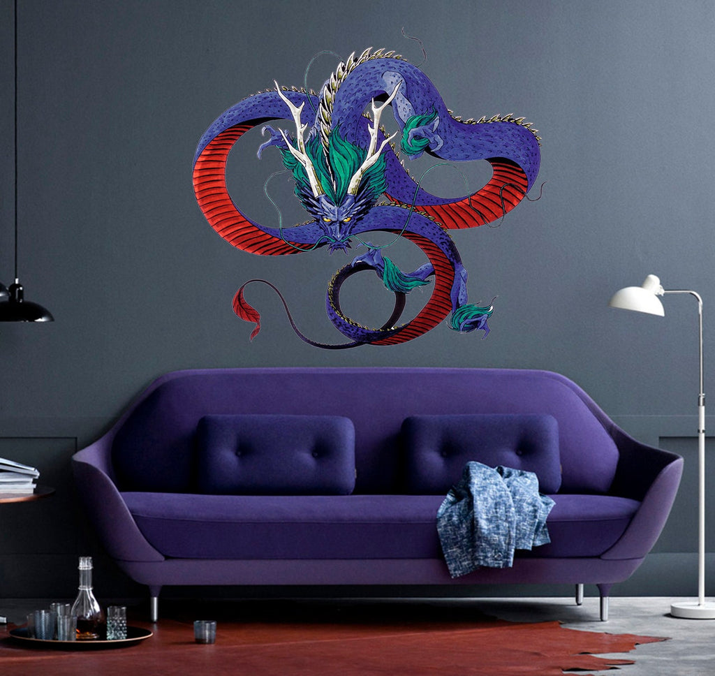 Dragon Wall Sticker, Mythical Сreature Decal, Fairytale Gothic Birds Wall Art, Japanese Fantastic Beast Vinyl Wallpaper, Colorful Snake