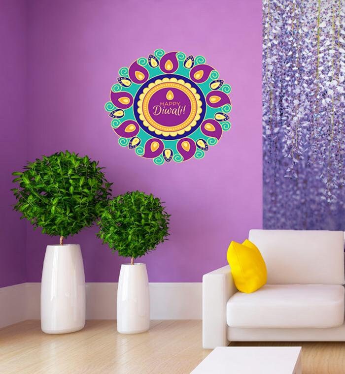 Happy Diwali Mandala Wall Decal, Happy Diwali Mandala Wall sticker, Happy Diwali Mandala wall decor