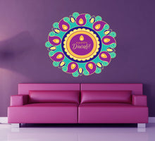 Load image into Gallery viewer, Happy Diwali Mandala Wall Decal, Happy Diwali Mandala Wall sticker, Happy Diwali Mandala wall decor