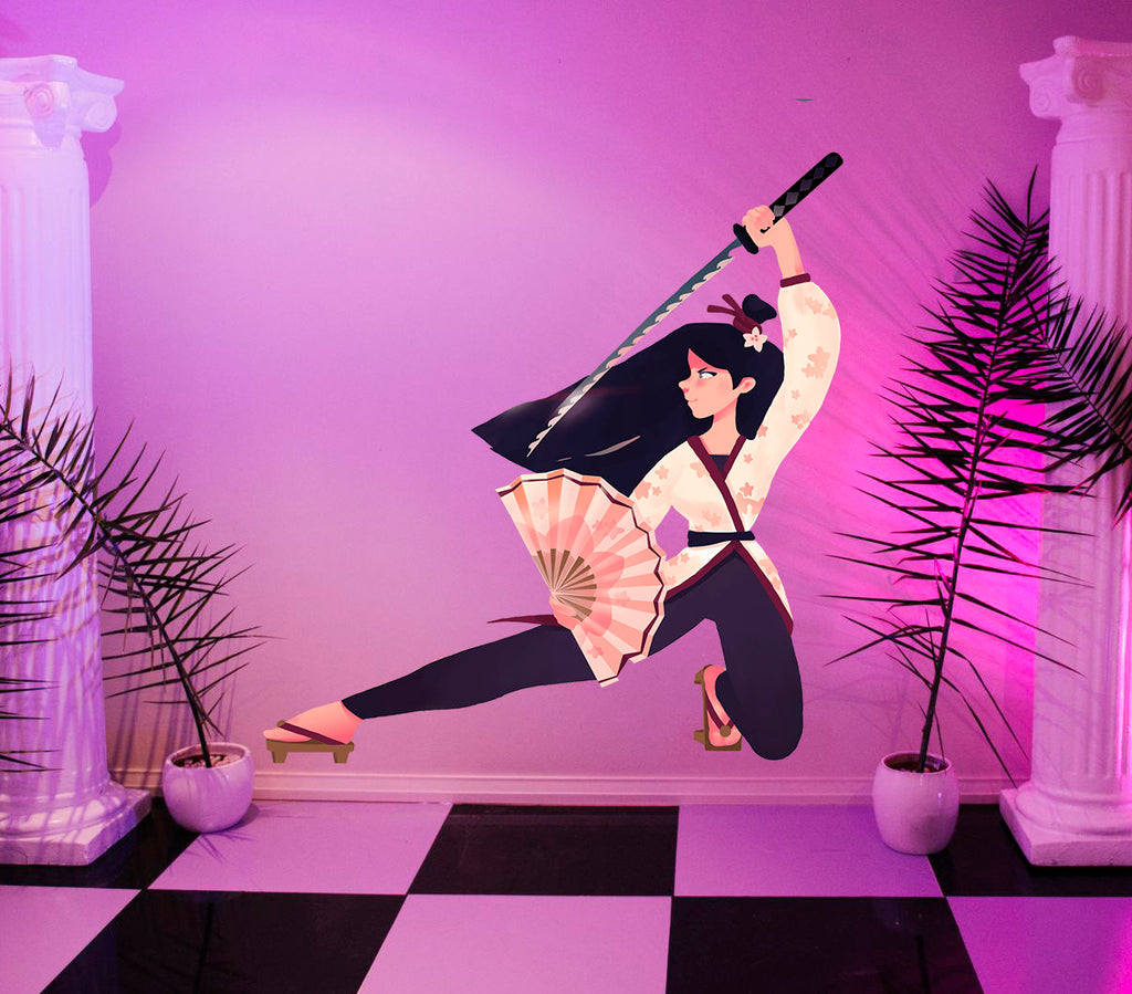 Samurai Girl Wall Decal, Samurai Girl Wall sticker, Samurai Girl wall decor