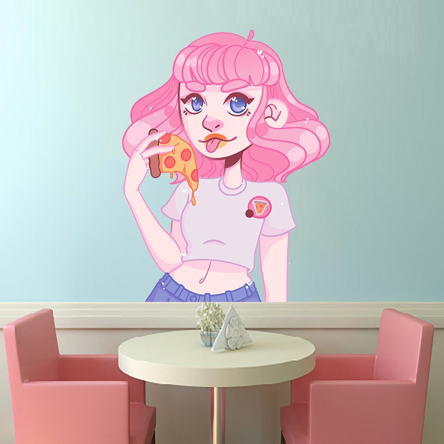 Anime Pizza Girl Wall Decal, Anime Pizza Girl Wall sticker, Anime Pizza Girl wall decor
