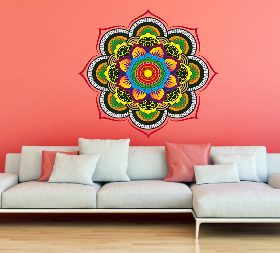 Colorful Mandala Sticker, Colorful Mandala Decal, Yoga Studio, meditation room Decor