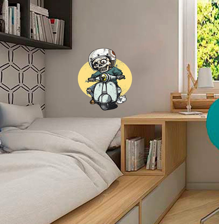 Skeleton Scooter Wall Decal, Skeleton Scooter Wall sticker, Skeleton Scooter wall decor