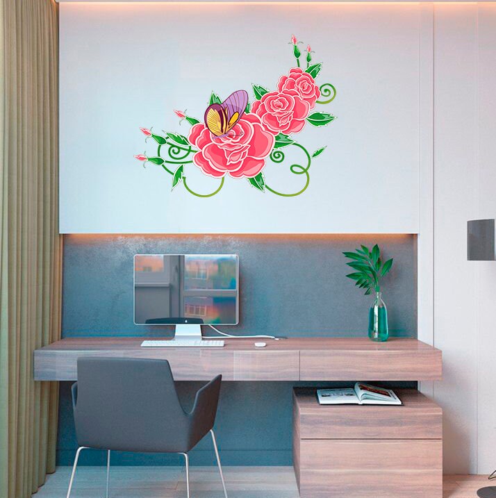 Roses and Butterfly Wall Decal, Roses and Butterfly Wall sticker, Roses and Butterfly wall decor