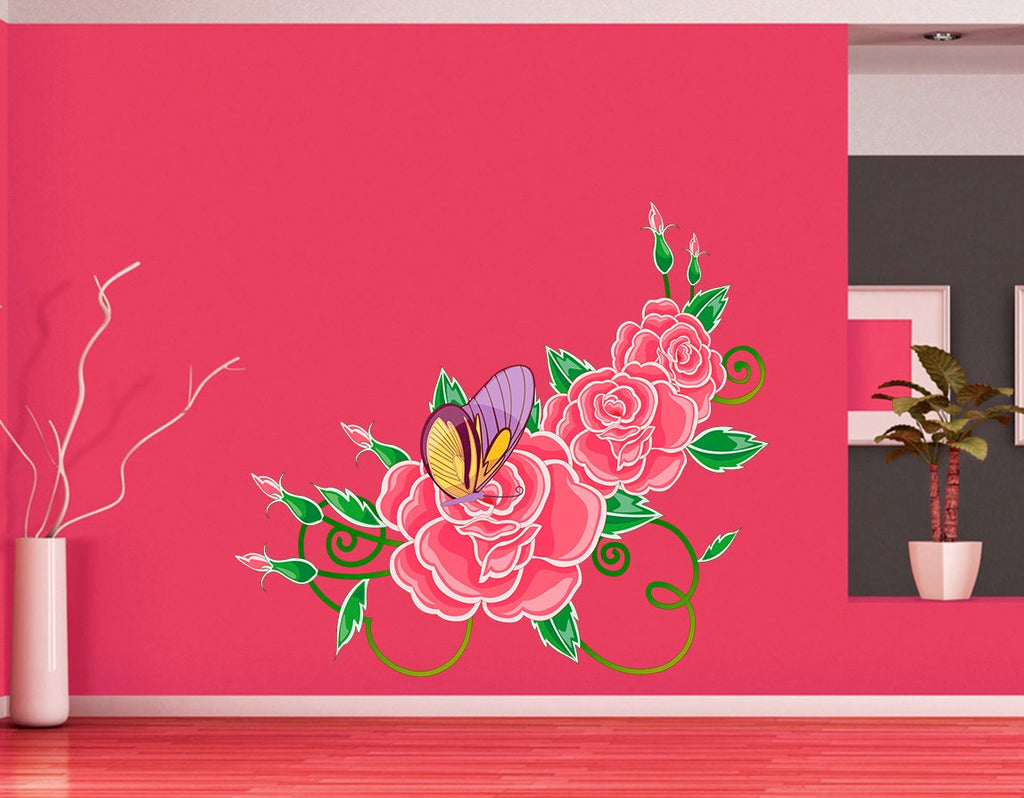 Roses and Butterfly Wall Decal, Roses and Butterfly Wall sticker, Roses and Butterfly wall decor
