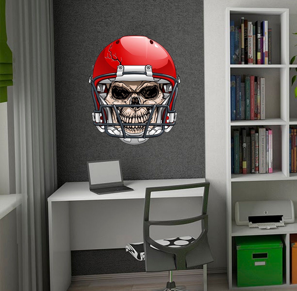 Skull in Football Helmet Decal, Skull in Football Helmet Sticker, Skull in Football Helmet Wall Decor