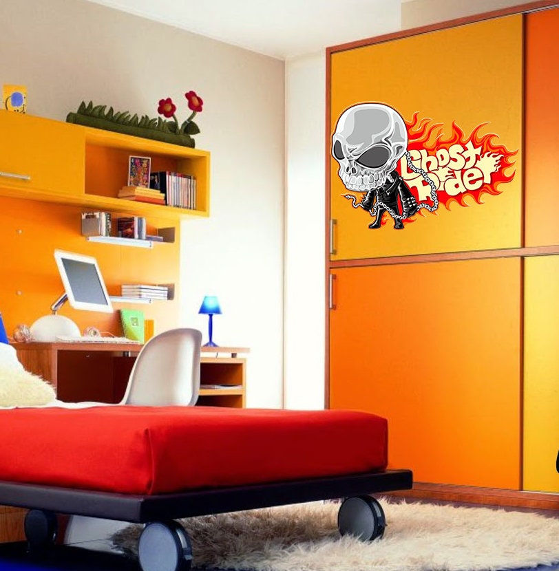 Flamed Skull Decal, Flamed Skull Sticker, Flamed Skull Wall Decor