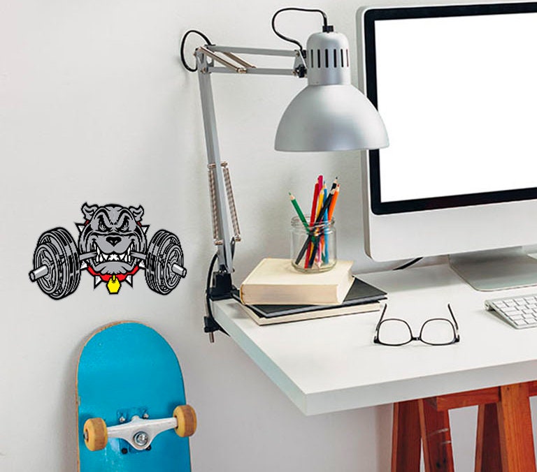 Bulldog Barbell Wall Decal, Bulldog Barbell Wall sticker, Bulldog Barbell wall decor