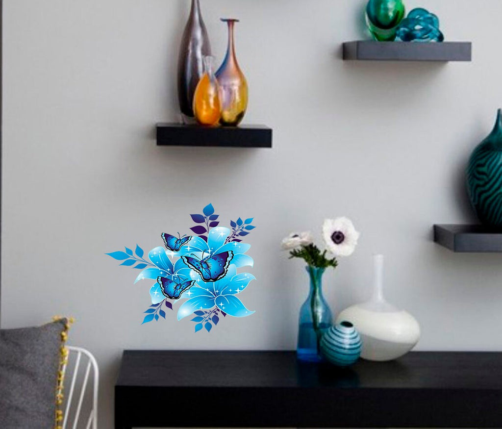 Butterflies On Flowers Wall Decal, Butterflies On Flowers Sticker, Butterflies On Flowers Decor