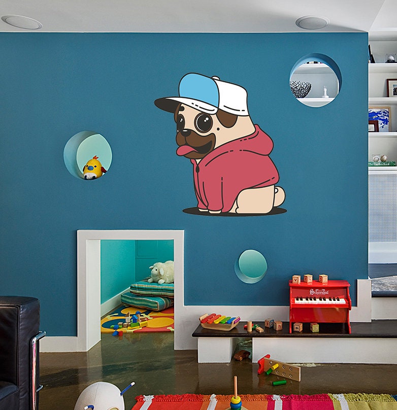 Cartoon Pug Decal, Cartoon Pug Sticker, Cartoon Pug Wall Decor
