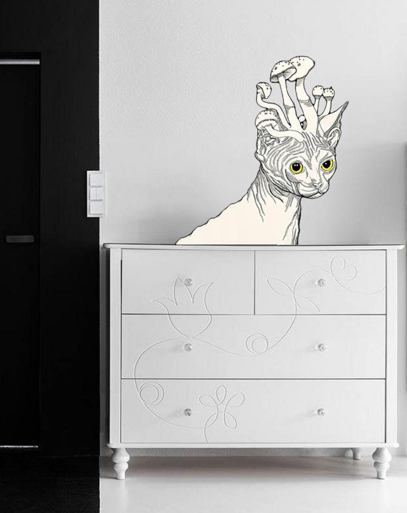 Psychedelic Sphinx cat Wall Decal, Psychedelic Sphinx cat Wall sticker, Psychedelic Sphinx cat wall decor, Sphinx cat Wall Art