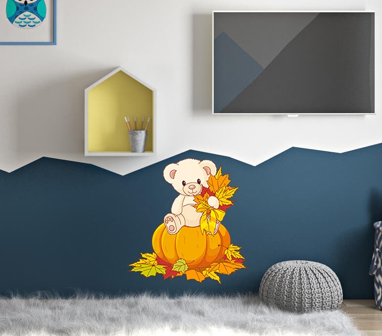 Teddy bear And Pumpkin Wall Decal, Teddy bear And Pumpkin Wall sticker, Teddy bear And Pumpkin wall decor