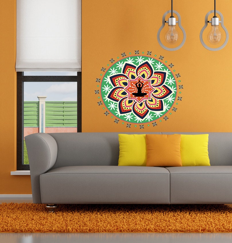 Yoga Mandala Wall Decal, Yoga Mandala Wall Sticker, Mandala Decor