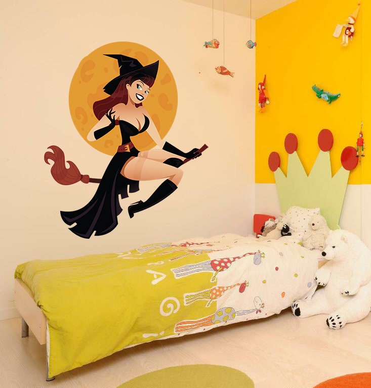 Sexy Witch Decal, Sexy Witch Sticker, Flying Witch Wall Decal