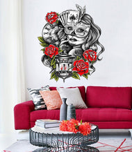 Load image into Gallery viewer, Day of the Dead Decal, Rose Flowers Sticker, the Girl in the Mask Home Decor, Poker Cards Wall Art, Zombie Walls Stickers for Living Room