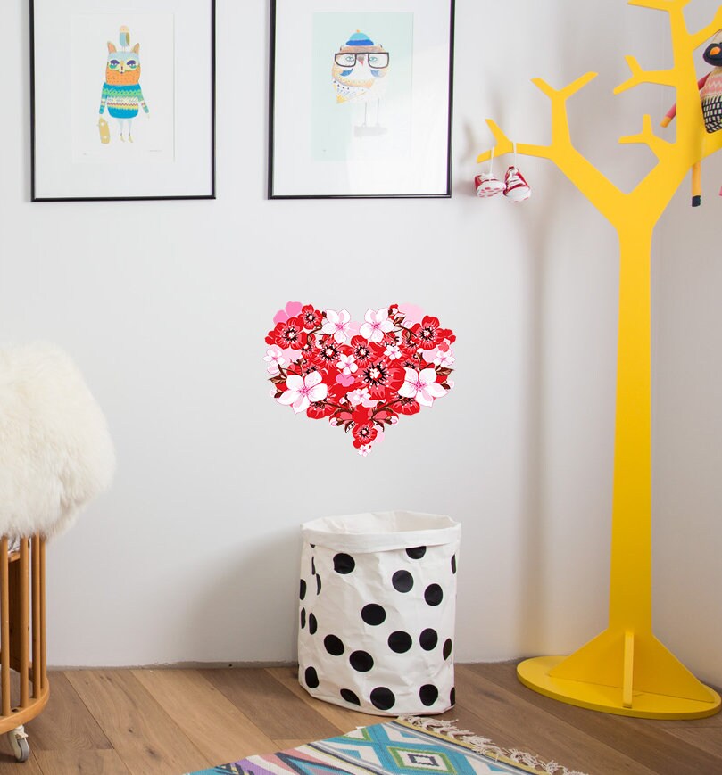 Flowered Heart Sticker, Flowered Heart Sticker, Flowered Heart Wall Decor