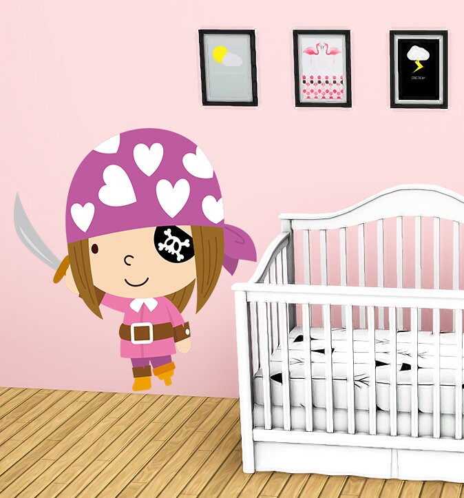 Little Pirate Girl Wall Decal, Little Pirate Girl Wall sticker, Little Pirate Girl wall decor