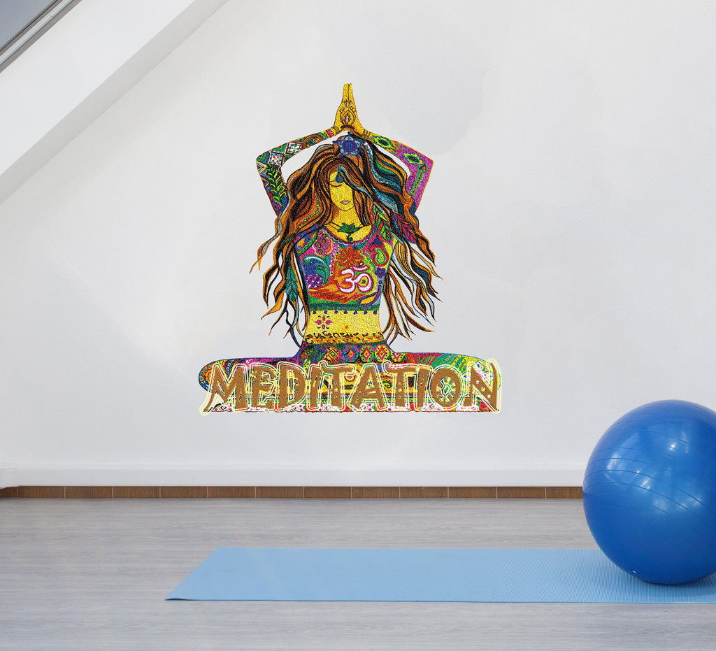 Yoga Meditation Girl Wall Decal, Yoga Meditation Girl Wall sticker, Yoga Meditation Girl wall decor