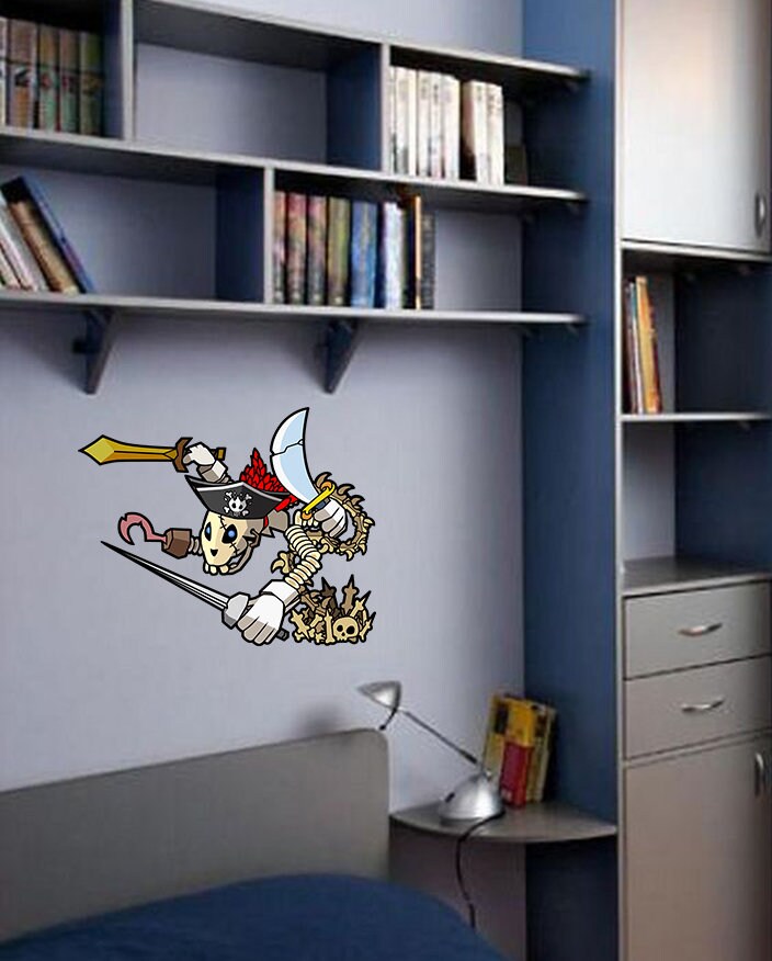 Pirate Hook Skeleton Wall Decal, Pirate Hook Skeleton Wall sticker, Pirate Hook Skeleton wall decor