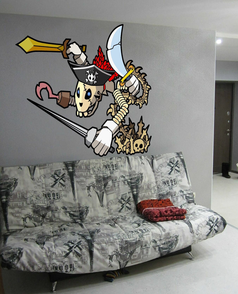 Pirate Hook Skeleton Wall Decal, Pirate Hook Skeleton Wall sticker, Pirate Hook Skeleton wall decor