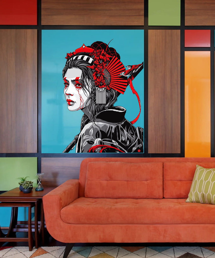 Asian Warrior Girl Decal, Asian Warrior Girl Sticker, Asian Warrior Girl Wall Decor