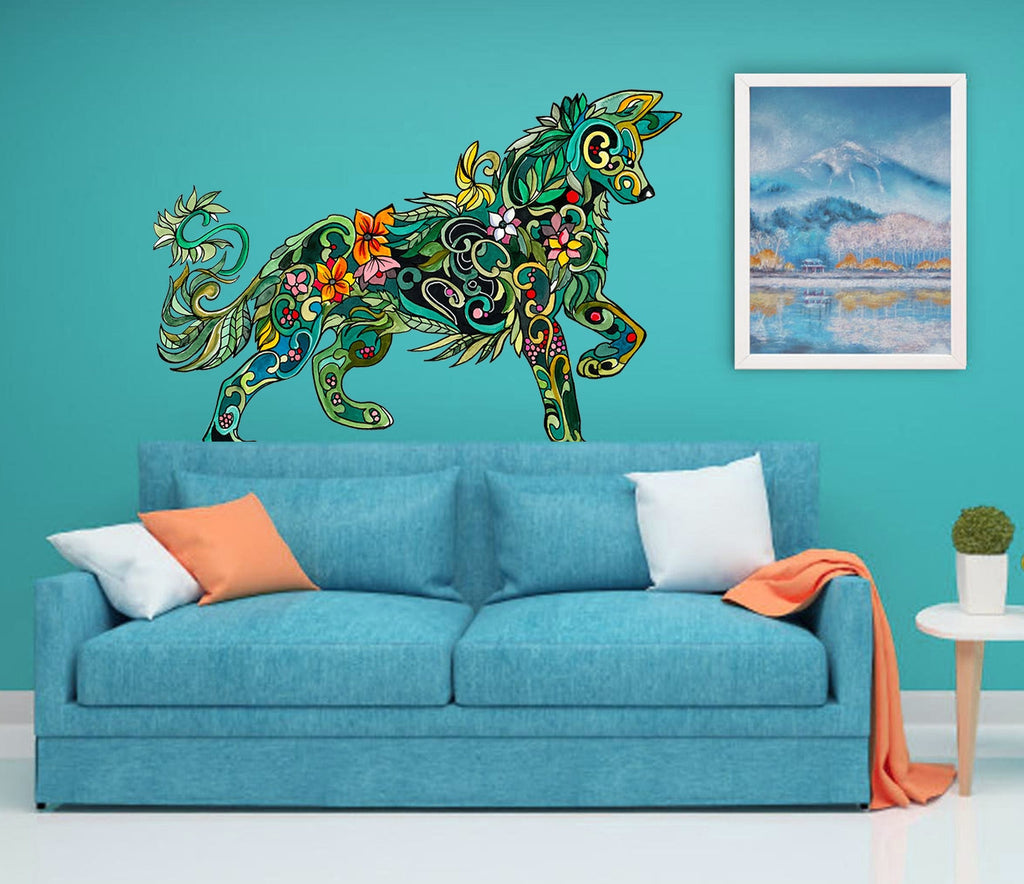 Flowered Fox Decal, Flowered Fox Decal Sticker, Flowered Fox Decal Wall Decor