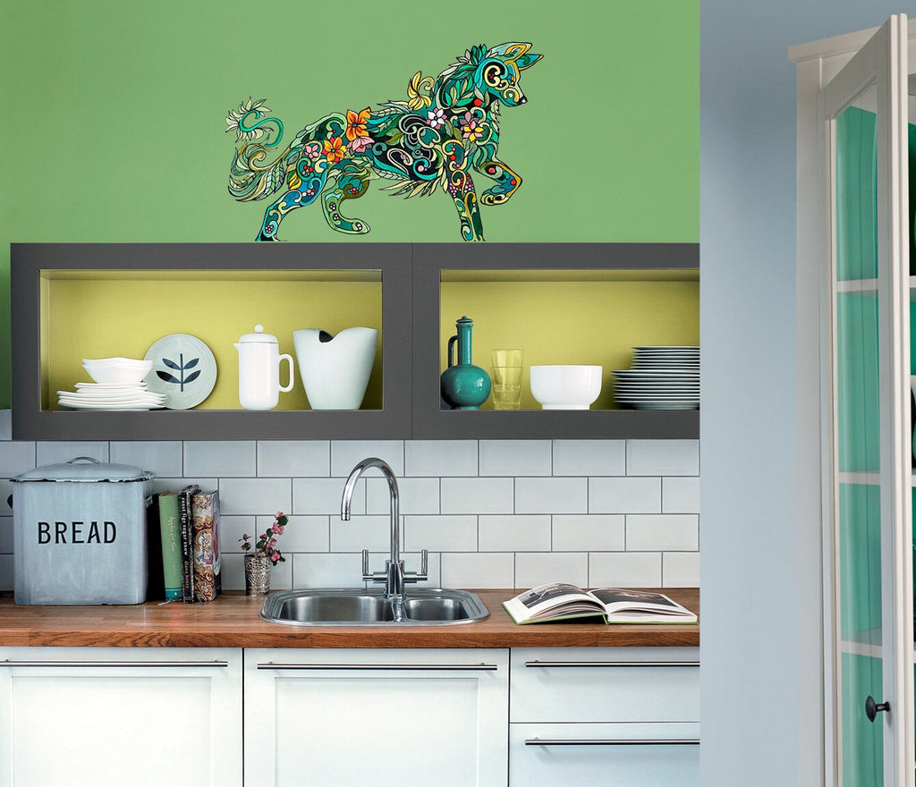 Flowered Fox Decal, Flowered Fox Decal Sticker, Flowered Fox Decal Wall Decor