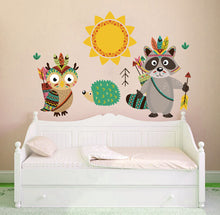 Load image into Gallery viewer, Boho Raccoon Owl Wall Decal, Boho Raccoon Owl Wall sticker, Boho Raccoon Owl wall decor