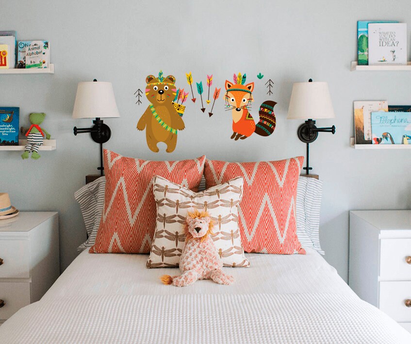 Fox Bear Indians Wall Decal, Fox Bear Indians Wall sticker, Fox Bear Indians wall decor