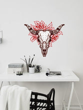 Load image into Gallery viewer, Buffalo Skull Flower Wall Decal, Buffalo Skull Flower Wall sticker, Buffalo Skull Flower wall decor